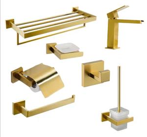 Wall Mount Five-piece Stainless Steel Gold <strong>Bathroom</strong> <strong>Accessory</strong> <strong>Set</strong> with Soap Dishes and Towel Bar for Home <strong>Bathroom</strong> - Product Image 1