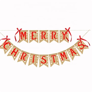 Joyeux Noël Drapeau Lin Toile De Jute Bunting Rustique Bannière Décoration De Noël Fournitures de Douche de Bébé - Product Image 1