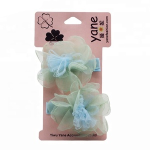Bleu <span class=keywords><strong>étamine</strong></span> vert pétales polyester fleurs barrette pour sweetgirls - Product Image 1