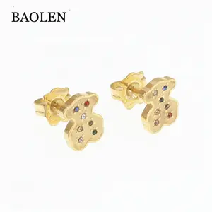 Bear Shaped Wholesale Cheap Stainless Steel Matte Finish Big Gold Stud Earrings jewelry wholesale