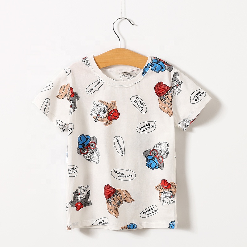 Детская одежда, детская хлопковая Футболка с мультяшным рисунком животных, с короткими рукавами на лето