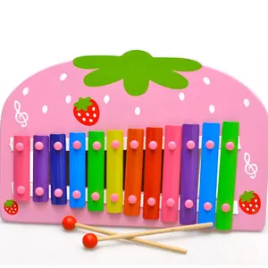 木制粉红色草莓可爱仪器手敲木琴音乐玩具彩色木琴