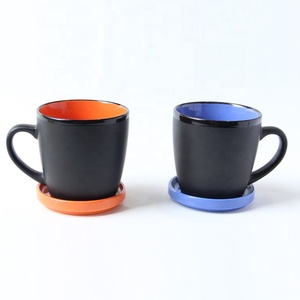 Color <span class=keywords><strong>esmaltado</strong></span> negro mate de cerámica taza de café taza cerámica taza de Montaña Rusa juego - Product Image 1
