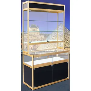 Nuevo diseño en forma de L, marco dorado, Mostrador de vidrio cosmético negro, escaparate utilizado en salón de belleza