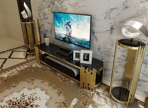 Luxury Design Gold Stainless Steel <strong>TV</strong> Bench Black Tempered <strong>Glass</strong> <strong>TV</strong> <strong>Stand</strong> for Home Hotel - Product Image 3