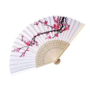 Ventilateur en soie de haute qualité, motif fleur de cerisier pour cadeaux de mariage