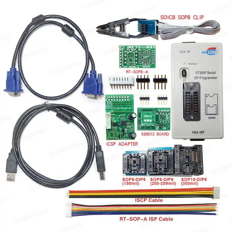 8 adaptör kitleri ile 100% yeni RT809F seri iss programcı