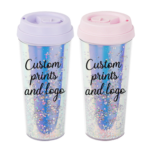 Vasos de plástico únicos impresos personalizados, logotipo personalizado, taza de viaje de café <span class=keywords><strong>con</strong></span> purpurina mágica transparente reutilizable <span class=keywords><strong>con</strong></span> etiqueta privada - Product Image 1