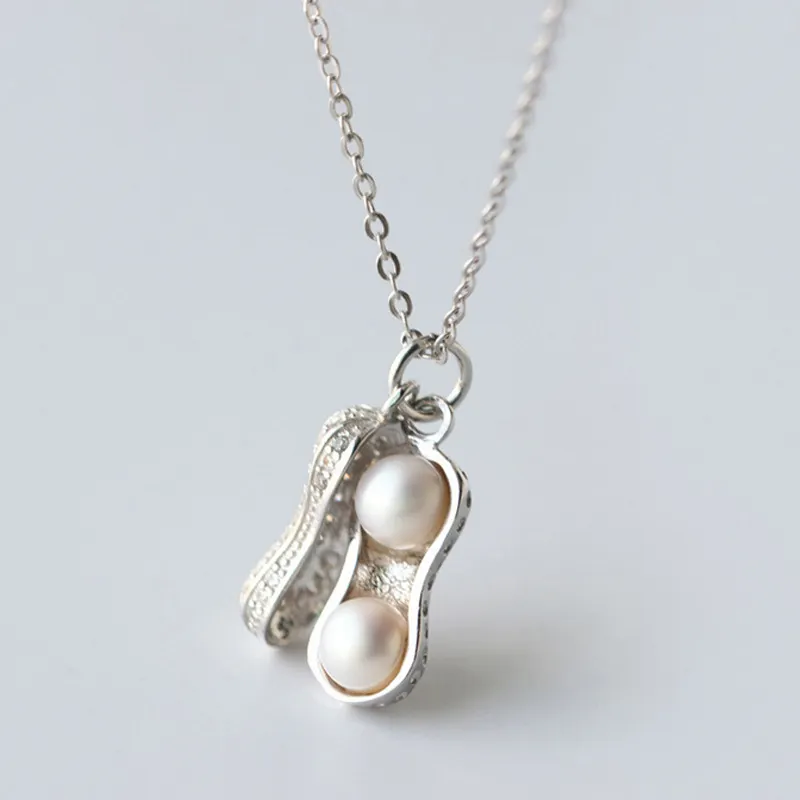 100% versprochen Luxus 925 Sterling Silber künstliche Perle Erdnuss Anhänger Halskette für Frauen Schöner Schmuck