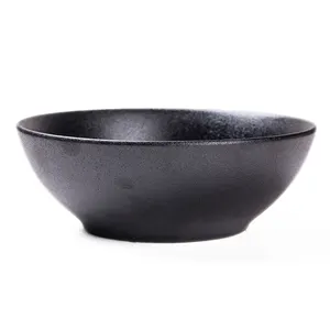 Vajilla de cerámica de arroz/fruta/fideos para el hogar, cuenco redondo de cerámica de 6,5 pulgadas, glaseado negro, coreano, negro, para sopa