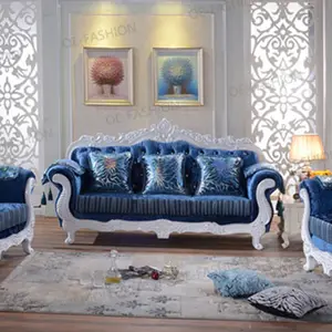 欧式三座客厅蓝色天鹅绒沙发出售
