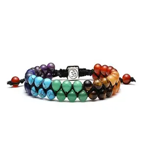 Pulsera de cuerda trenzada de doble fila, brazalete con cuentas de piedra de ágata Natural, amuleto cuadrado, curación, Yoga, energía