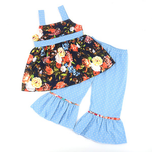 <span class=keywords><strong>Las</strong></span> chicas lindo traje flor azul de punto pantalones de <span class=keywords><strong>las</strong></span> <span class=keywords><strong>niñas</strong></span> boutique ropa de verano para <span class=keywords><strong>niñas</strong></span> - Product Image 1