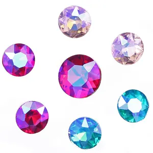Diamantes de imitación redondos de flores AB, piedras sueltas de cristal de lujo, con parte trasera puntiaguda, para fabricación de joyas