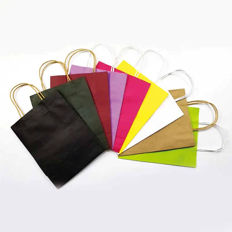 ถุงช้อปปิ้งกระดาษคราฟท์แบบถือพิมพ์ลายสีสันสดใสสำหรับใส่เสื้อผ้าอาหารและของขวัญ