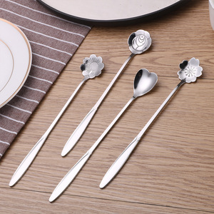 New Design Gold Plated <strong>Spoon</strong> Black Silver Flower Shape Stainless Steel <strong>Tea</strong> Coffee Long <strong>Spoon</strong> - Product Image 4