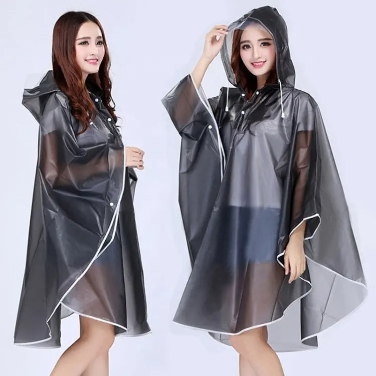 अमेज़न शीर्ष विक्रेता 2023 कस्टम पारदर्शी प्लास्टिक पीवीसी Vinyl Hooded महिलाओं जैकेट पोंचो बारिश कोट निविड़ अंधकार पाउच के साथ रेनकोट