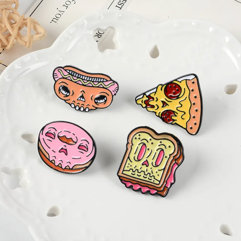 Qianyuan Pin Enamel Makanan Pizza Anjing Panas Sandwich Panggang Donat Bros Tas Pakaian Lapel Pin Lencana Perhiasan Hadiah untuk Anak-anak Teman