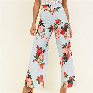 <strong>Lady</strong> Casual Pants Prints with Belt <strong>trousers</strong> Wide Leg Women Loose <strong>Floral</strong> <strong>Trousers</strong> - Product Image 2