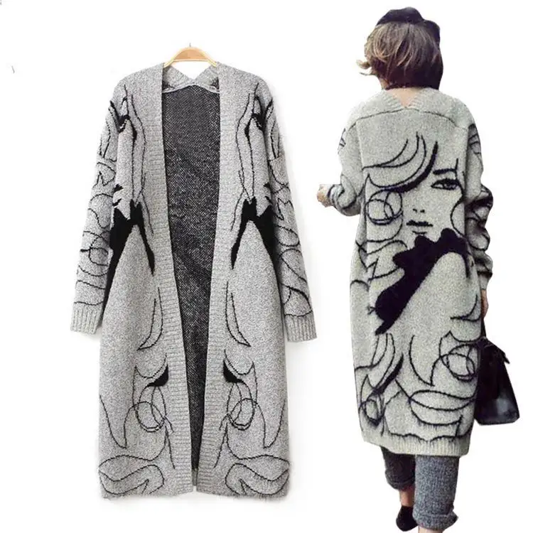 Fashion Unique Design Loose Long Sleeve knit Coat Ladies Long Cardigan Women's Sweaters