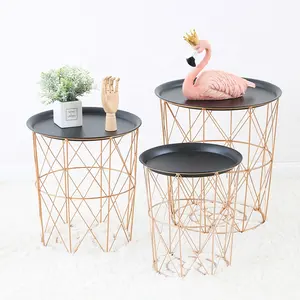 Ins Nordic wrought iron coffee table Modern living room versatile storage basket