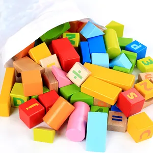 Wholesale colorful construction wooden toy building blocks craft for kids