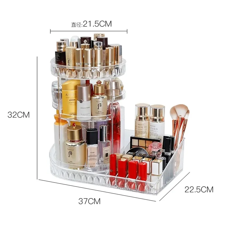 Atacado inovador produtos domésticos montar a moda 360 rotatório cosmético plástico caixa de armazenamento organizador de maquiagem