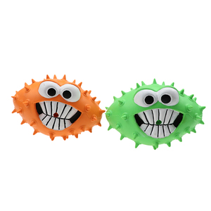 Juguete masticable impermeable ecológico personalizado para perros, Bola de espinas chirriantes, función de risa, goma duradera naranja/verde para uso en interiores/exteriores - Product Image 1