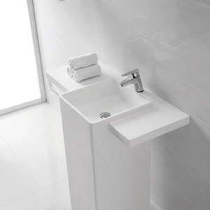 De luxe <span class=keywords><strong>Autoportant</strong></span> Bassin du bassin toilettes stand seul évier, Acrylique surface solide piédestal lavabo - Product Image 3