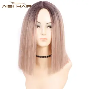 Aisi Hair Synthetic Straight Short Bob Wigs Ombre Brown Blonde Straight Bob Hair Wigs Dark Roots Bob Wigs For Black Women