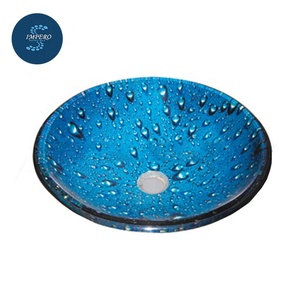 <span class=keywords><strong>Oceano</strong></span> <span class=keywords><strong>Blu</strong></span> Decorato Temperato Recipiente di Vetro Lavandino del bagno Lavabo - Product Image 1