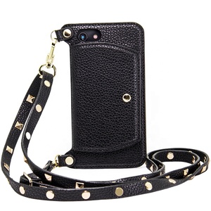 De diseño de moda de la vaca de la <span class=keywords><strong>caja</strong></span> del teléfono de cuero con tachuelas de hombro correa para el <span class=keywords><strong>iPhone</strong></span> 7, <span class=keywords><strong>iPhone</strong></span> <span class=keywords><strong>8</strong></span> - Product Image 1