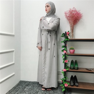 Vendita calda all'ingrosso di Crepe di colore solido aperto Abaya in abiti modesti grigi <span class=keywords><strong>abbigliamento</strong></span> <span class=keywords><strong>etnico</strong></span> per le donne - Product Image 5