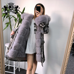 Outwear Camouflage Dicken Winter Parka Jacke Abnehmbare Pelz Futter und Fuchs Pelz Kragen Winter Parka Frauen