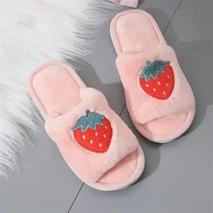 Lembut Desain Musim Dingin Indoor Sandal Lucu Mewah Sandal Made Fruit Sepatu Pucat Merah Muda Gray Cherry Sandal