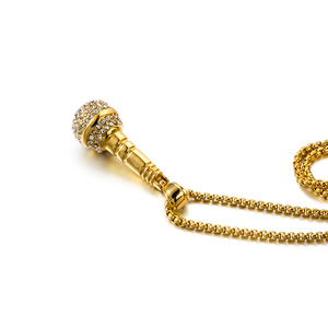 <span class=keywords><strong>Collana</strong></span> con Ciondolo Microfono in Acciaio Inossidabile Placcato Oro 18K con Strass, Gioielli Artigianali Wolf Fashion per Uomo e Donna - Product Image 4