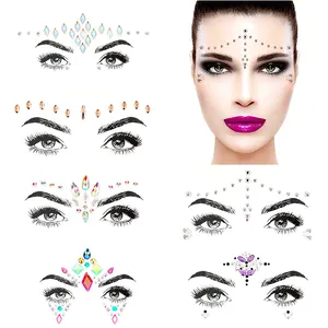 Tato Sementara Berlian Imitasi Desain Kustom, Stiker Wajah Kristal Berperekat untuk Pesta