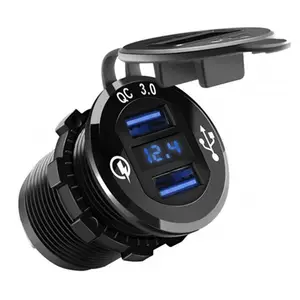 DC Dual QC 3,0 Metall USB Auto Ladegerät Schnell Ladegerät mit Voltmeter für 12V Auto Adapter auf Auto Marine boot Motorrad RV