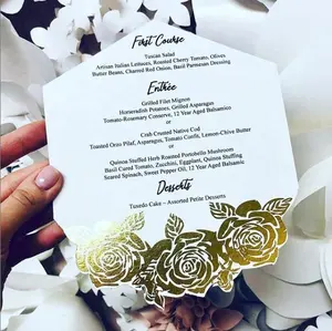 Geométrica Tarjeta de menú con peonía Hotstamp menú/boda invita con papel de aluminio estampado diseño Floral