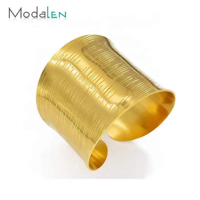 Modalen African India Simple Handmade Stainless Steel Cuff 18K Gold Plated Bangle