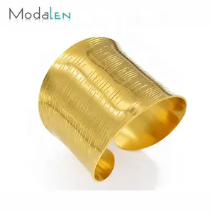Modalen African India Simple Handmade Stainless Steel Cuff 18K Gold Plated Bangle