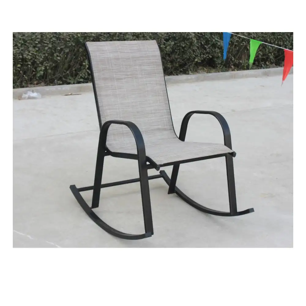 बेज जाल गोफन अवकाश कुर्सी काले स्टील आउटडोर ग्लाइडर कमाल की कुर्सी