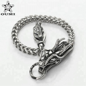 OUMI Mens Biker En Acier Inoxydable Dragon Chaîne <span class=keywords><strong>Gourmette</strong></span> Bracelet Fermoir Style Gothique 8.9 Pouces - Product Image 4