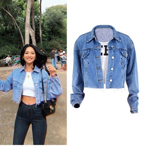 High Quality Women's <strong>Cropped</strong> <strong>Denim</strong> Jeans <strong>Jacket</strong> With Long Sleeve - Product Image 4