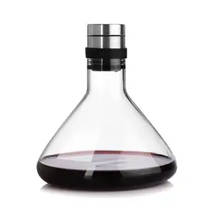 Paslanmaz çelik kapaklı 1000ML el yapımı ağız üflemeli borosilikat cam kırmızı şarap dekantörü