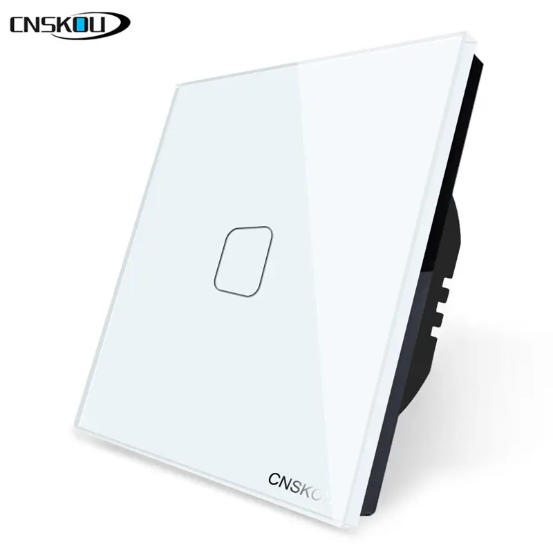 CNSKOU EU Standard White Glass Panel One Gang One Way Switch 86*86mm Smart Touch Wall Light Switch