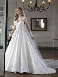 Vestidos de boda de lujo, de corte A, blanco, de manga larga, de princesa, para novia - Product Image 3