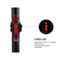 Clover lampu sepeda LED 5 LED USB isi ulang, lampu belakang teknologi lumigrid bersepeda senter dibuat plastik baterai