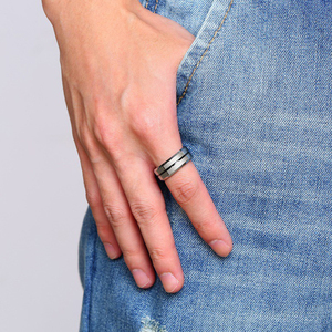 Bloobe — bague en acier au tungstène pour hommes, large, incrustation bleue, 8MM, nouvelle collection - Product Image 5