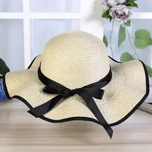 Женская соломенная шляпа ручной работы с широкими полями, летняя Солнцезащитная пляжная шляпа